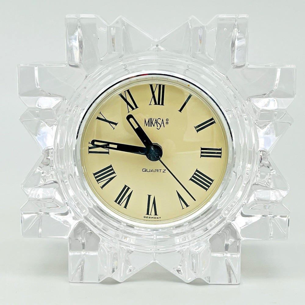 VTG Mikasa Starfire Lead Crystal Starburst/Snowflake Shaped Desk Clock - Germany